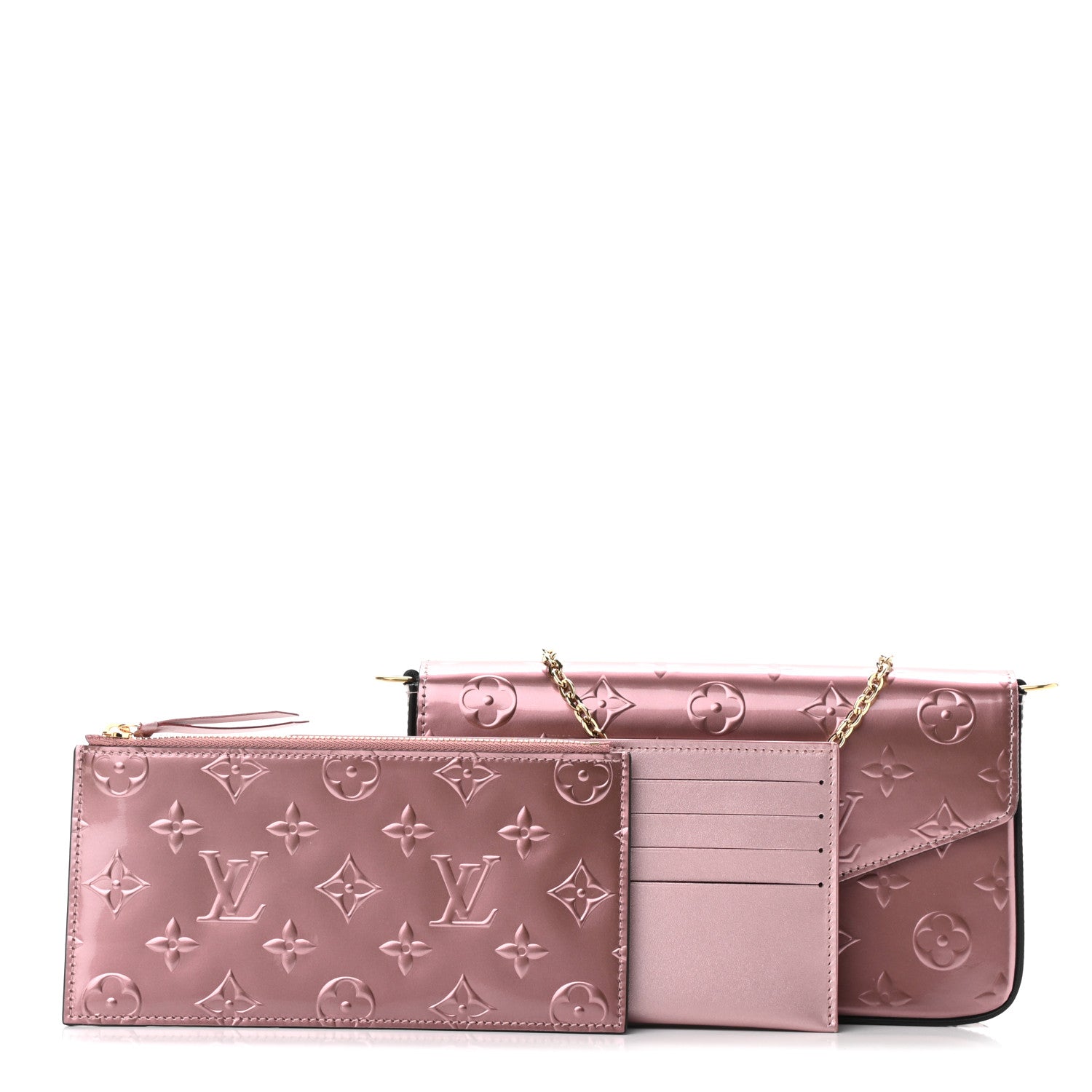 Louis Vuitton Vernis Pochette Felicie Chain Wallet Metallic Pale Pink 1 of 10