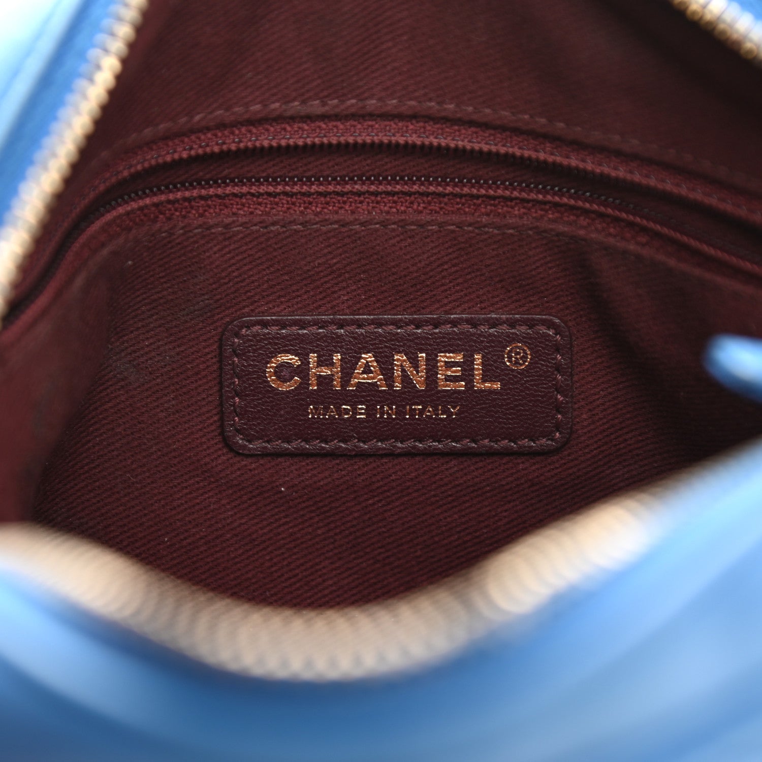 Chanel Lambskin Chevron Quilted Pyramid CC Camera Case Blue 6 of 11