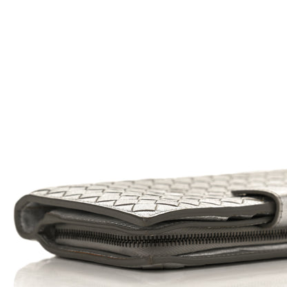 Bottega Veneta Metallic Grosgrain Intrecciato Continental Wallet Silver 9 of 12