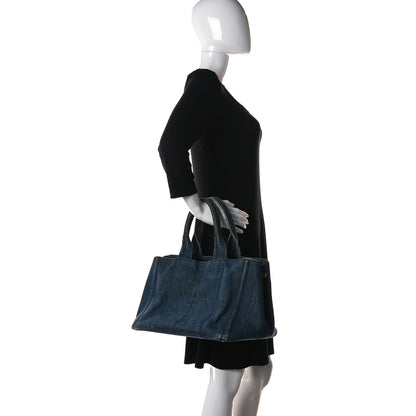 Prada Denim Small Logo Tote Bleu 2 of 7