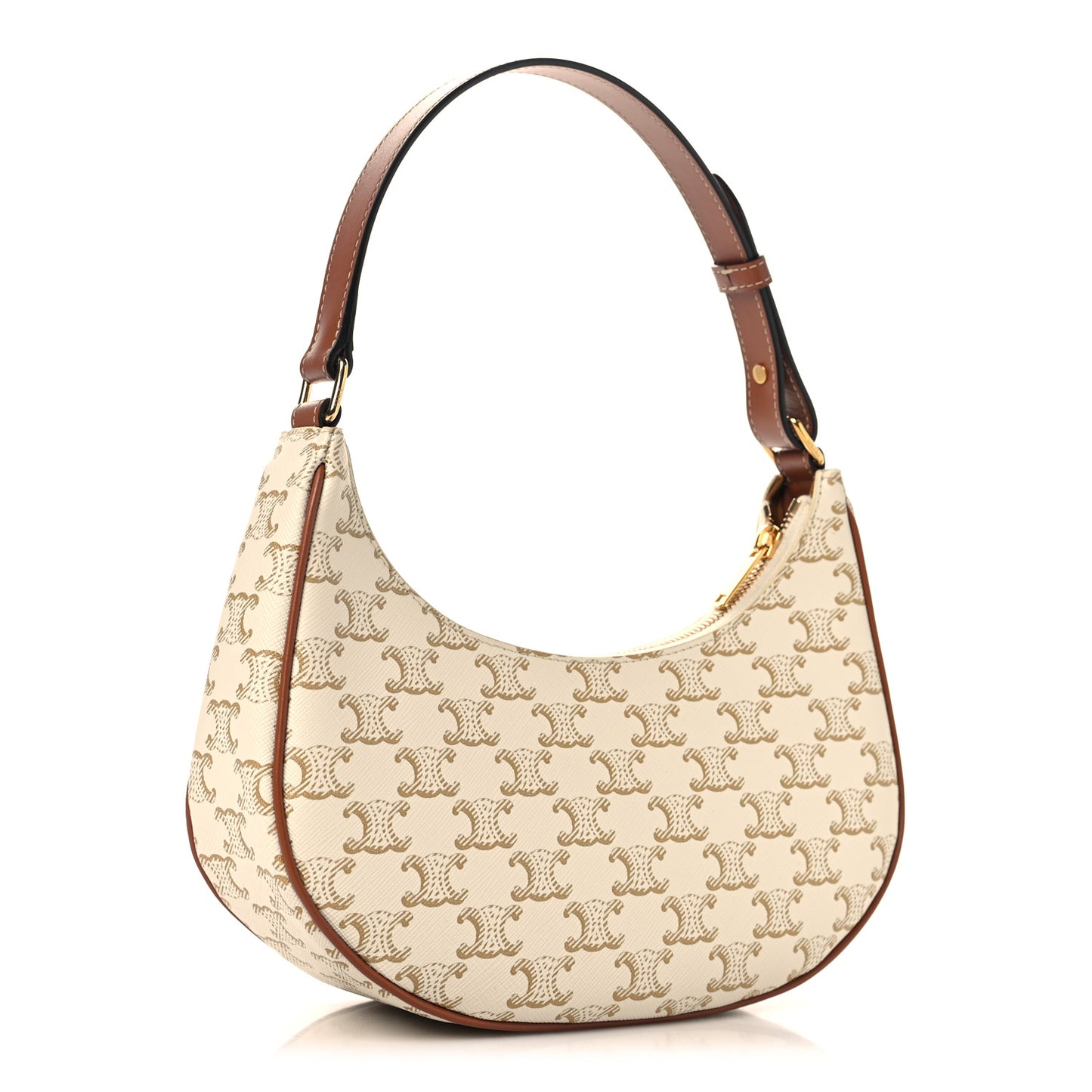Canvas Calfskin Ava Triomphe Shoulder Bag White