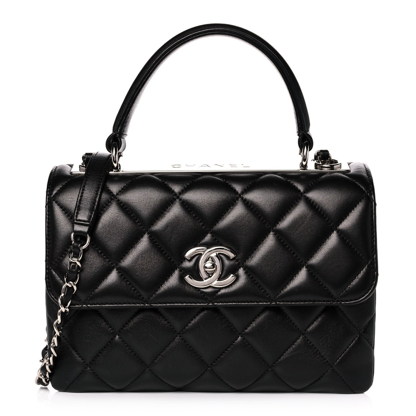Lambskin Quilted Small Trendy CC Dual Handle Flap Bag Black