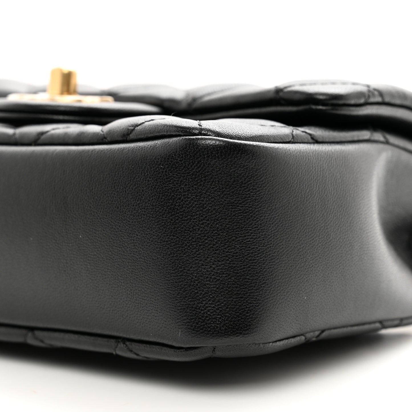 Shiny Lambskin Quilted Pearl Twist Mini Square Flap Black