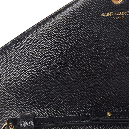Saint Laurent Grain De Poudre Matelasse Chevron Monogram Chain Wallet Black 7 of 23