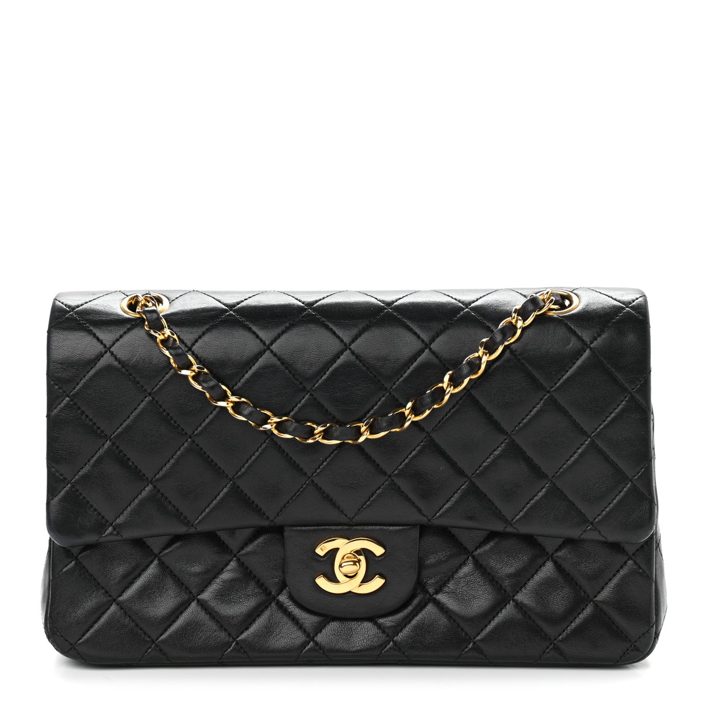 Lambskin Quilted Medium Double Flap Black