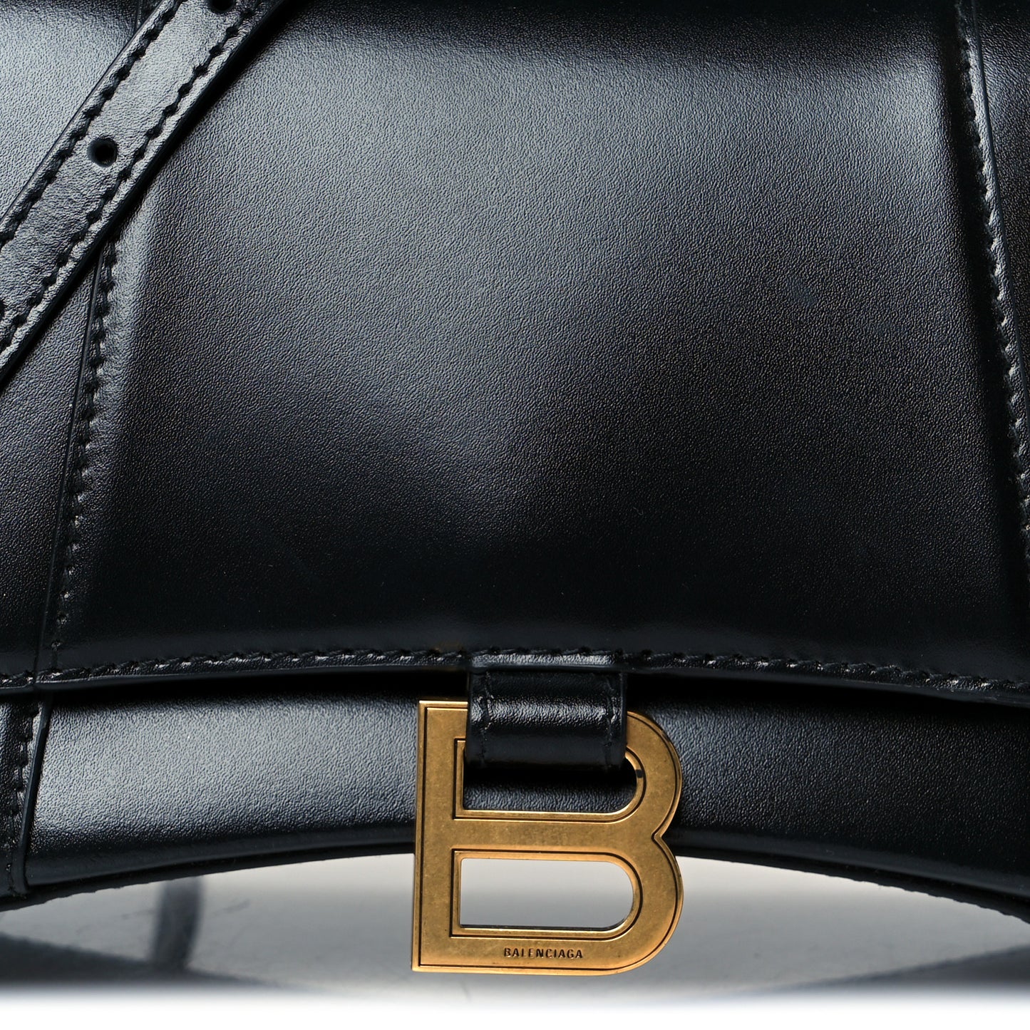 Shiny Box Calfskin Small Hourglass Top Handle Bag Black
