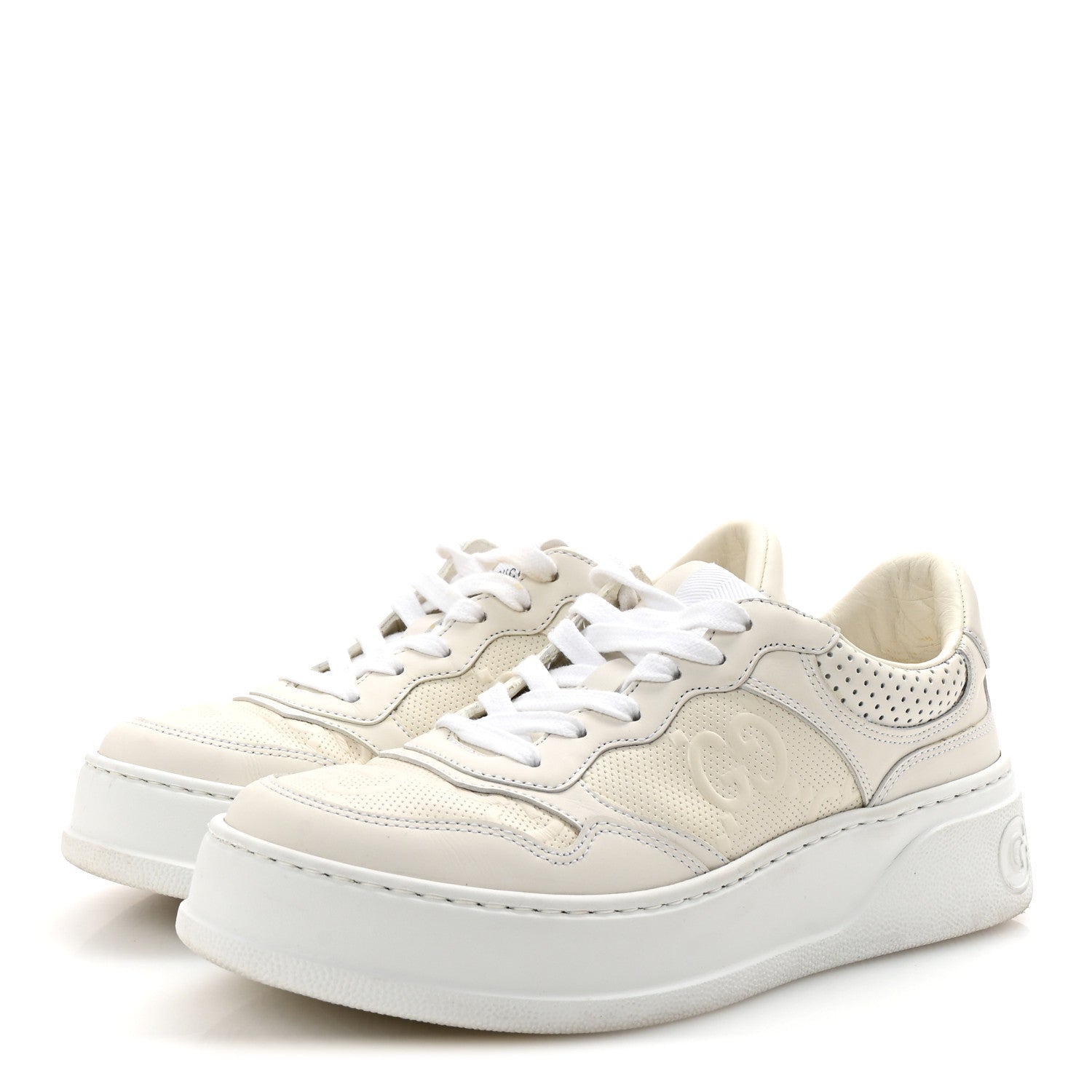 Gucci Calfskin GG Tennis Embossed Perforated Womens Platform 55mm Sneakers 38 Great White 4 of 10