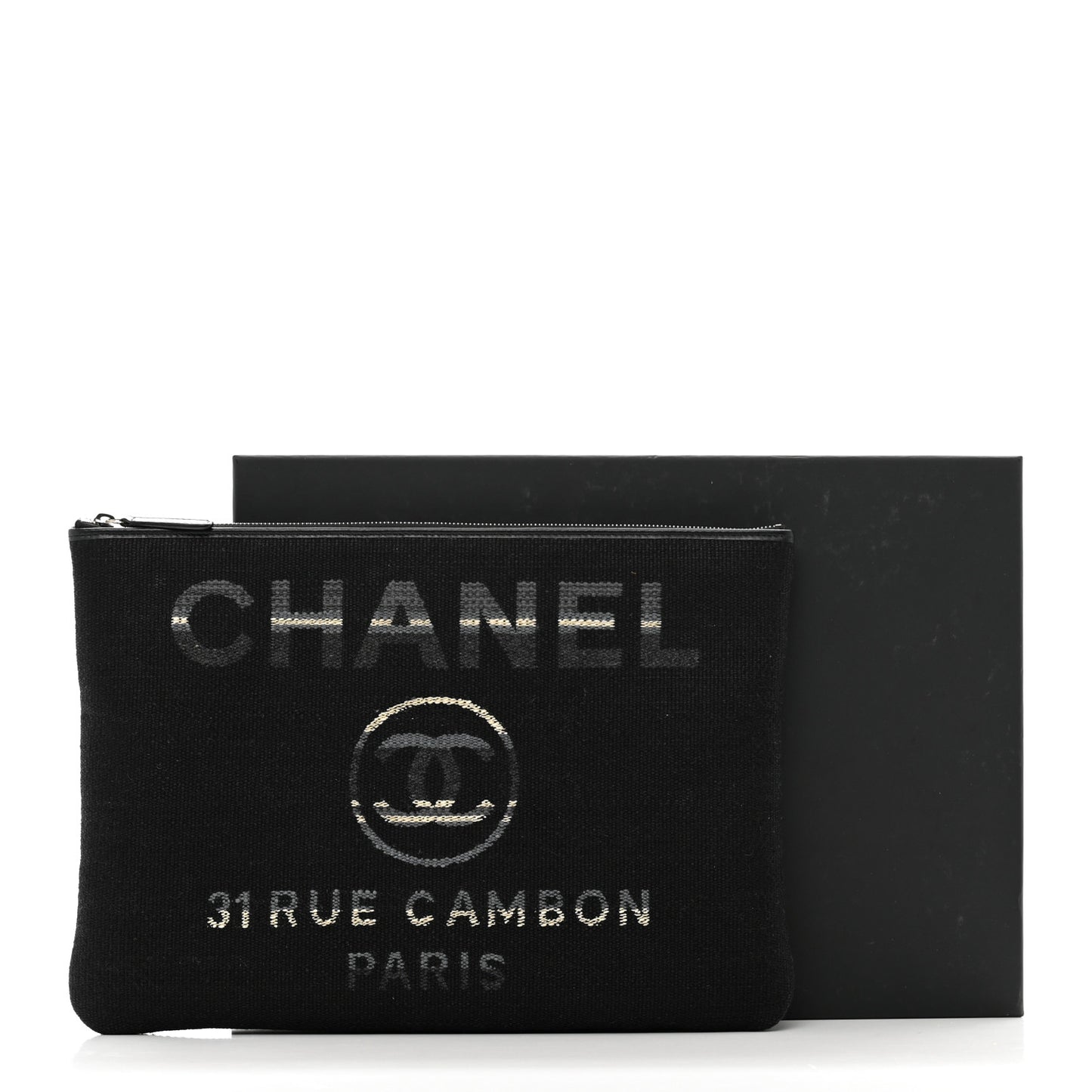 Striped Canvas Medium Deauville Cosmetic Pouch Grey Black