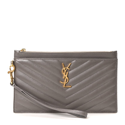 Saint Laurent Grain De Poudre Chevron Monogram Large Bill Pouch Fog 1 of 10