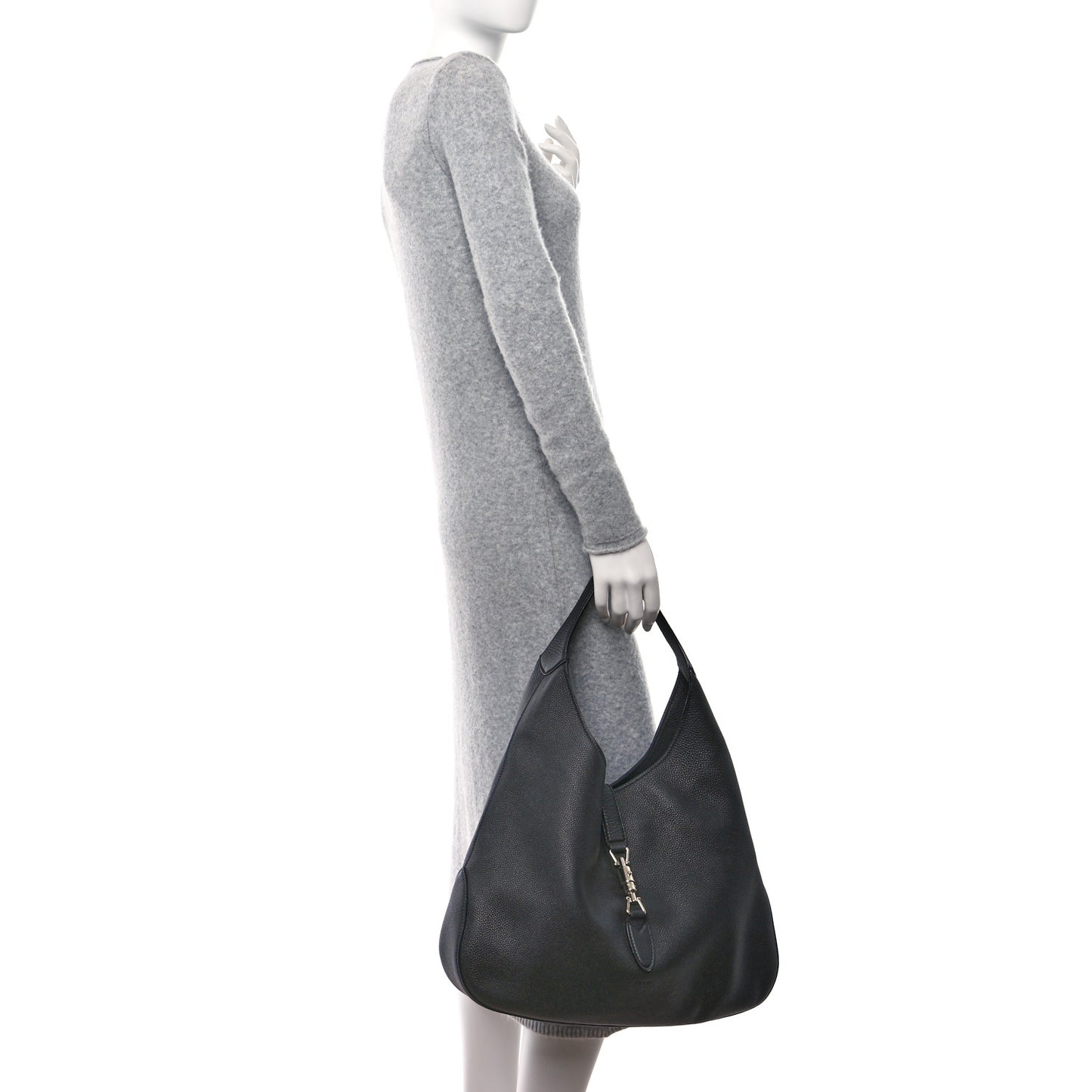 Soft Grained Calfskin Large Jackie Hobo Black