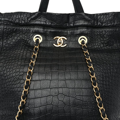 Chanel Calfskin Crocodile Embossed Large Cocodile Shopping Tote Black 8 of 12