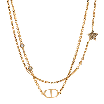 Christian Dior Metal Crystal Petit CD Double Necklace Gold 4 of 5