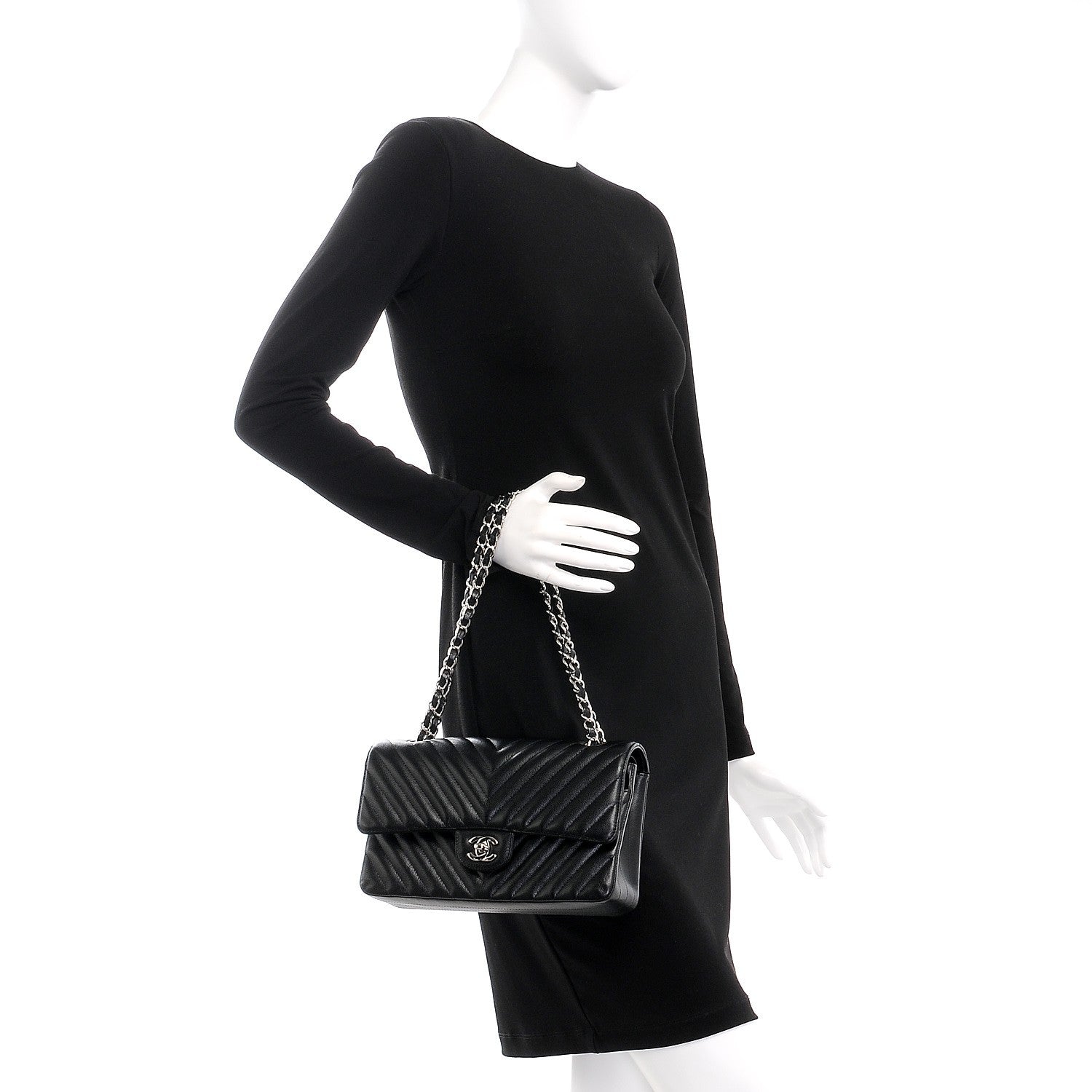 Chanel Caviar Chevron Quilted Medium Double Flap Black 2 of 10