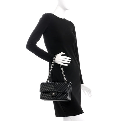 Chanel Caviar Chevron Quilted Medium Double Flap Black 2 of 10
