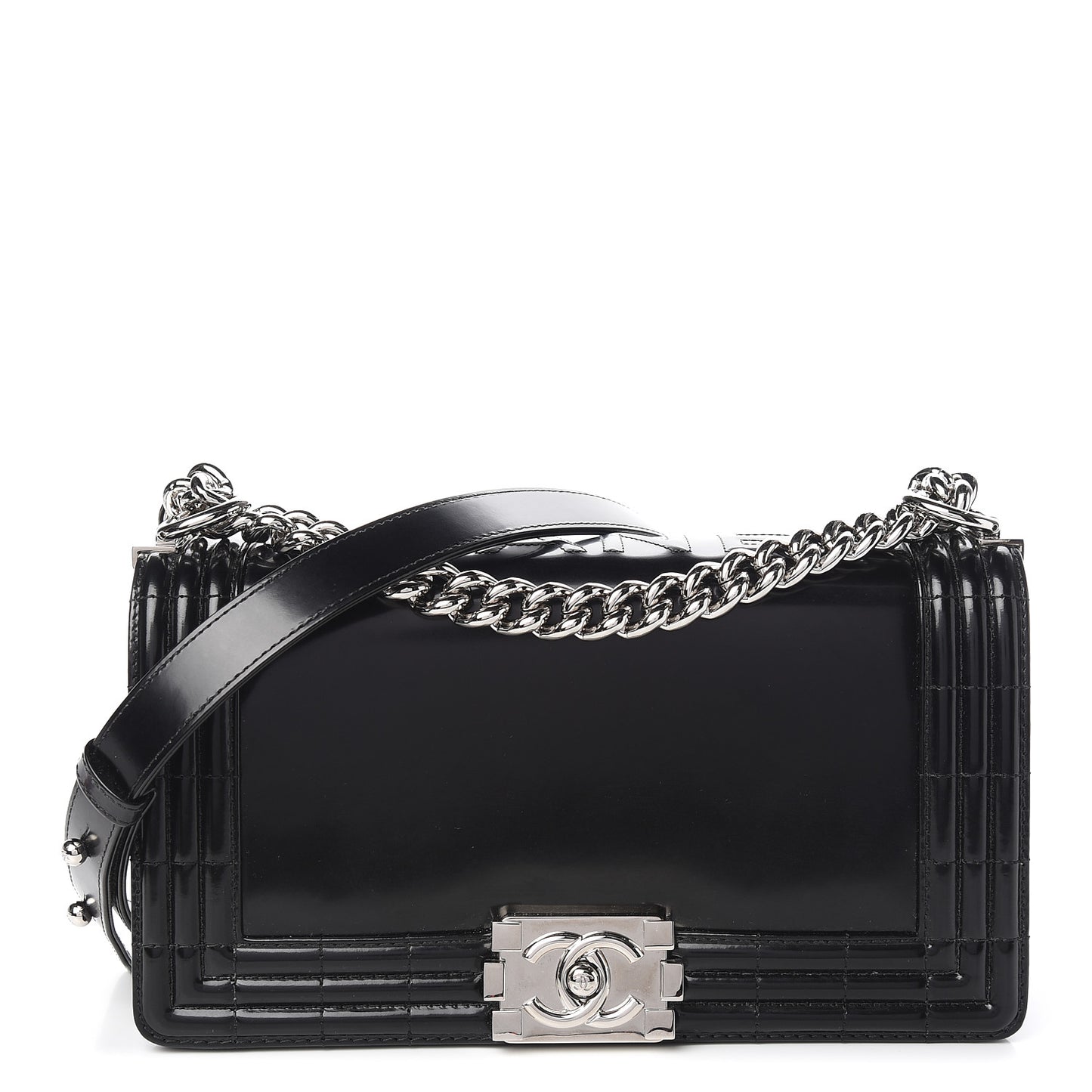 Glazed Calfskin Medium Boy Flap Black