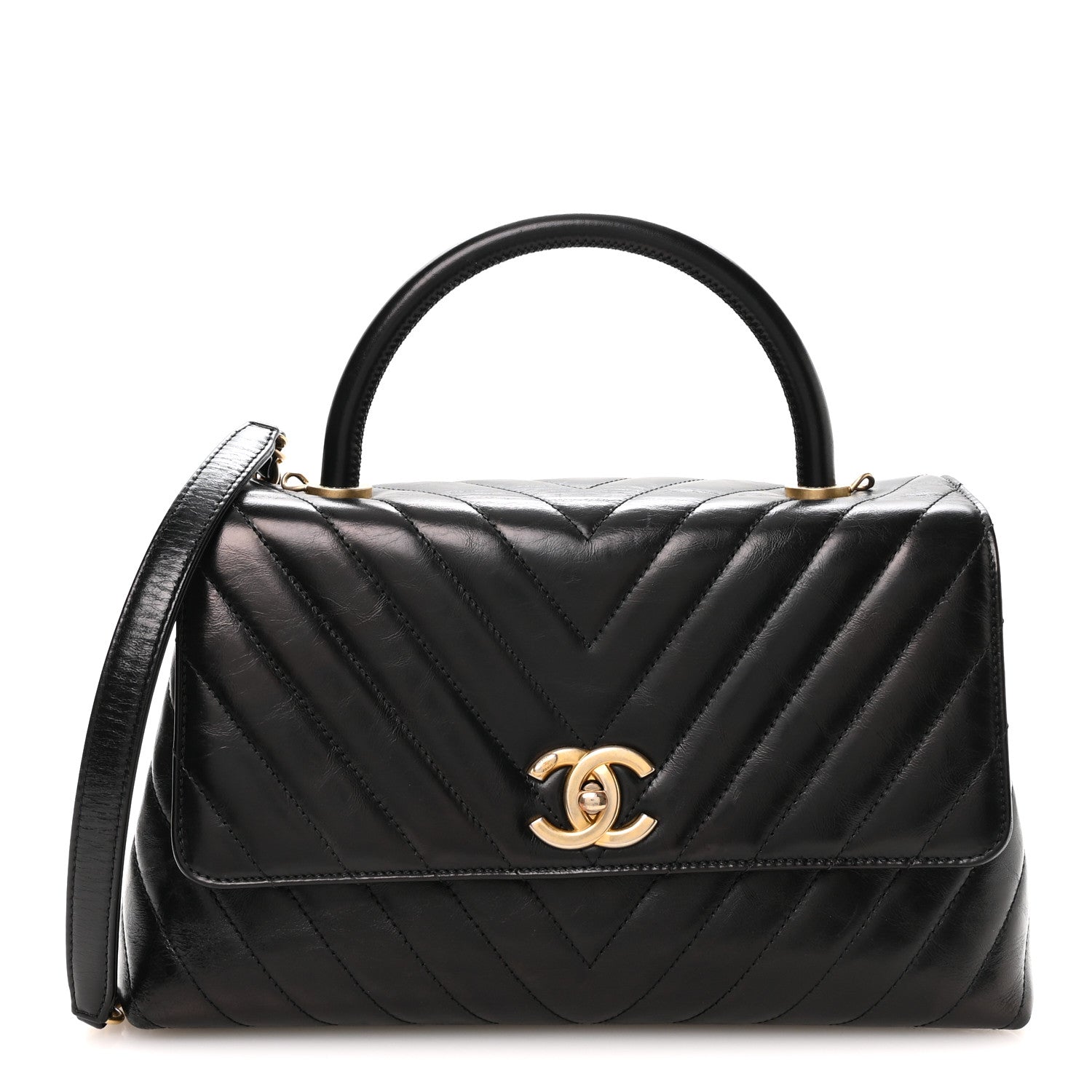 Chanel Aged Calfskin Chevron Quilted Small Coco Handle Flap Black 1 of 11