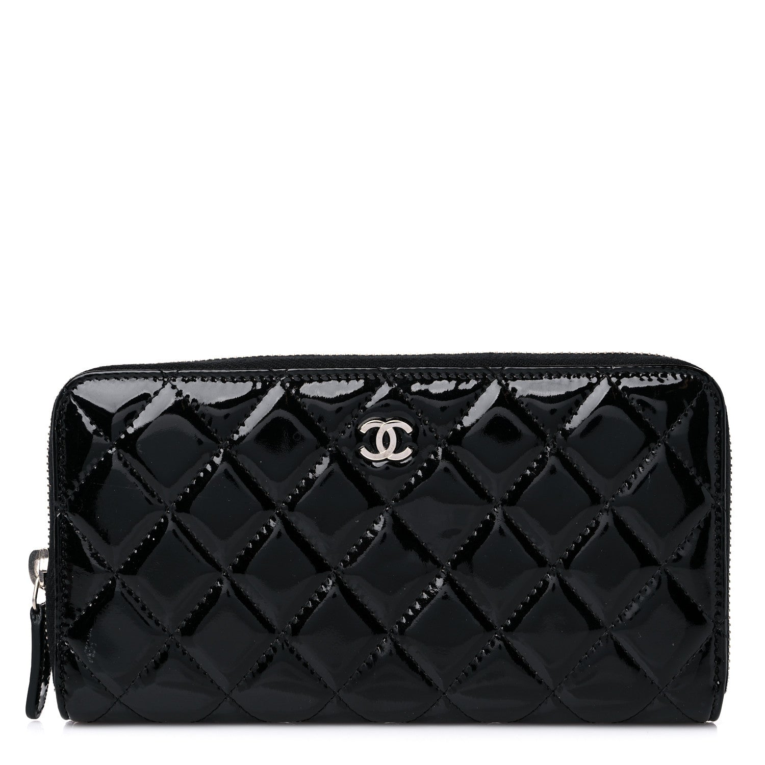 Chanel Patent Quilted Large Gusset Zip Around Wallet Black 1 of 11