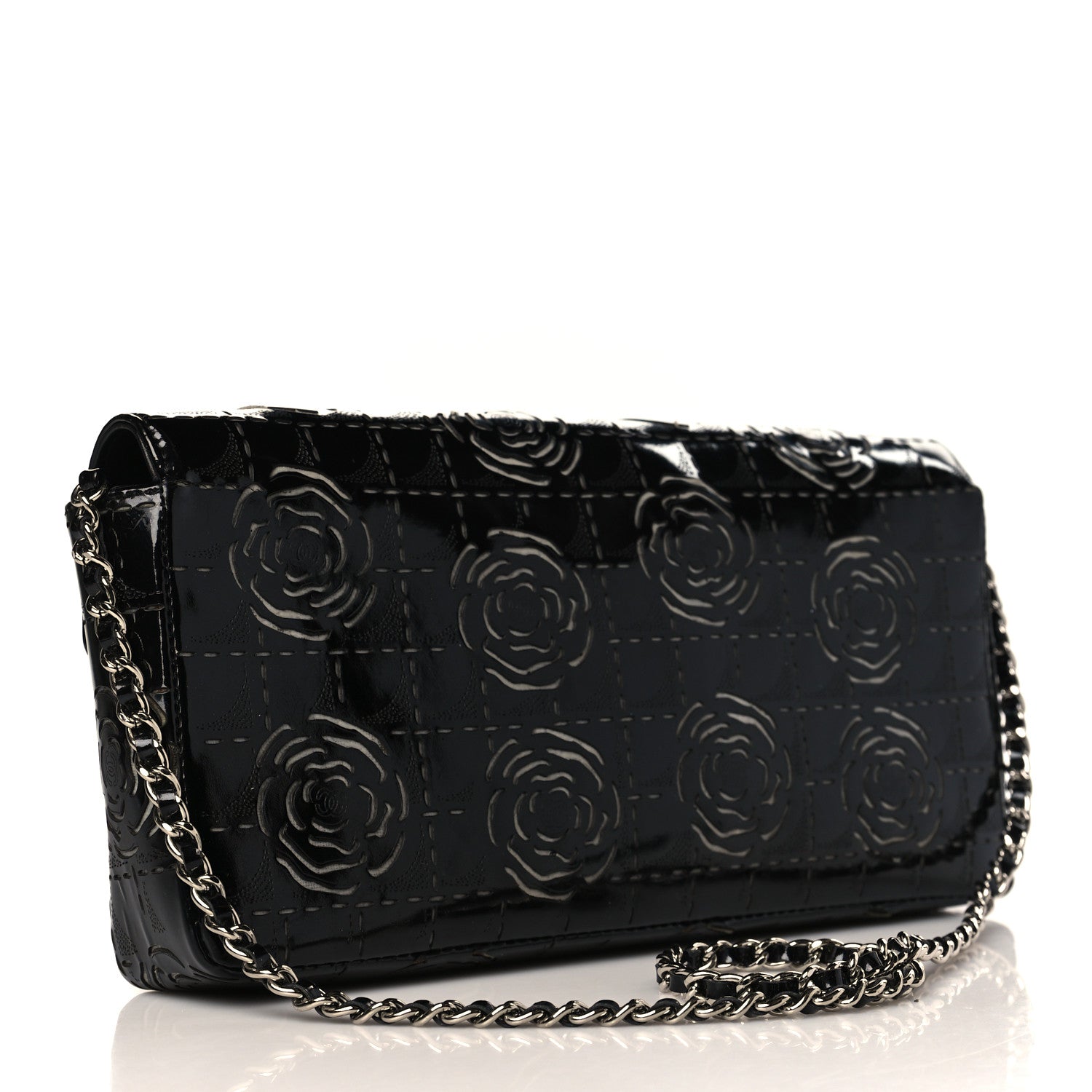 Chanel Patent Perforated Camellia East West Flap Black 3 of 11