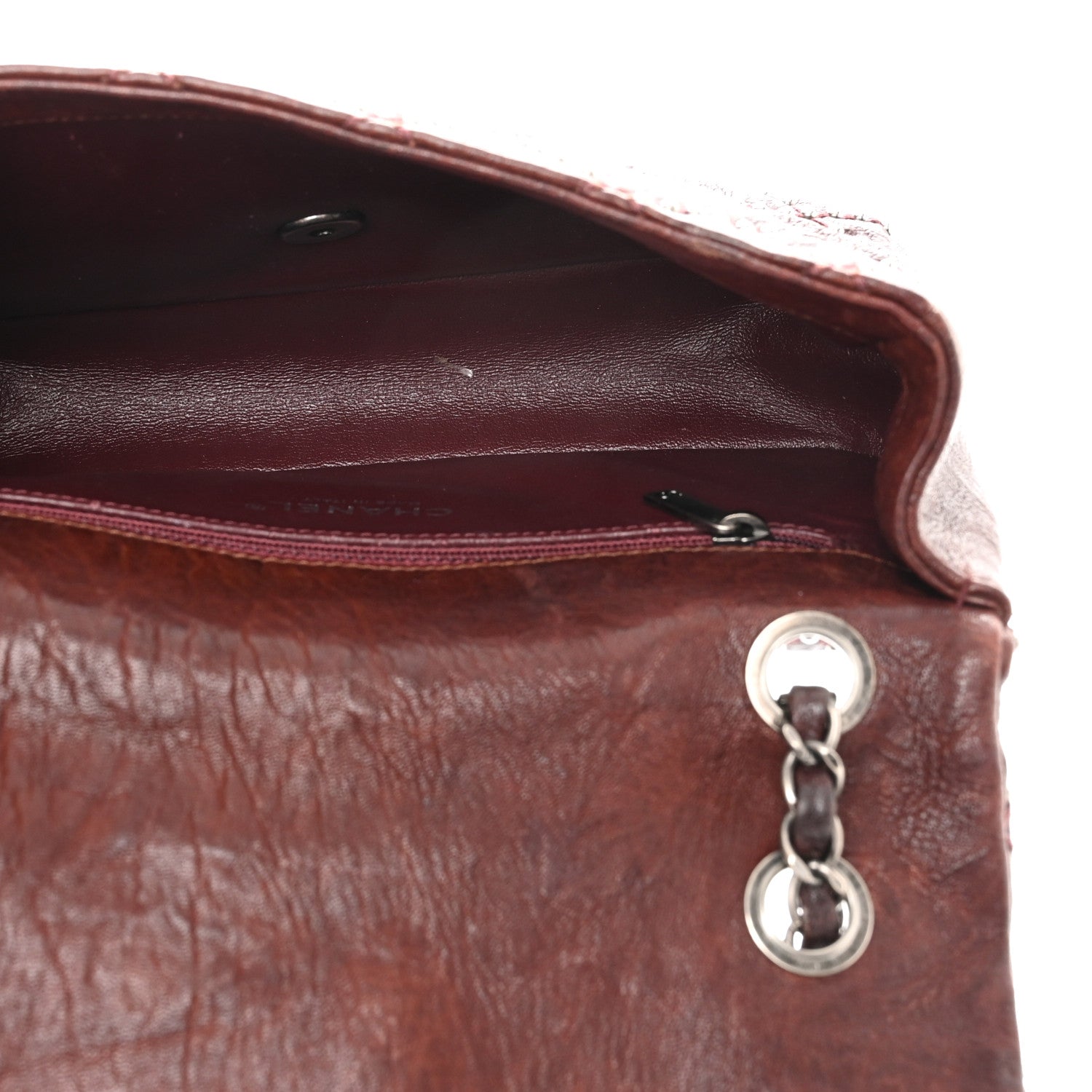Chanel Washed Lambskin Studded Metal Beauty Flap Burgundy 5 of 14