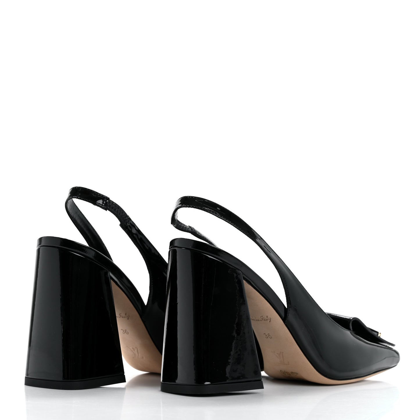 Patent Calfskin Shake Slingback Pumps 36 Black