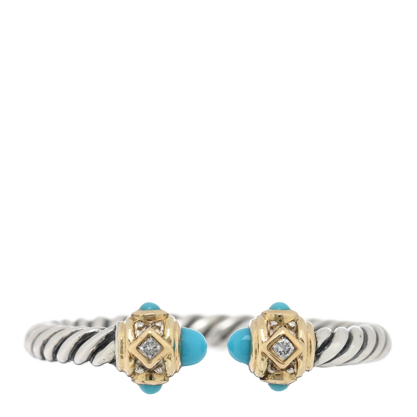 Sterling Silver 14K Yellow Gold Diamond Turquoise Renaissance Ring 54 7