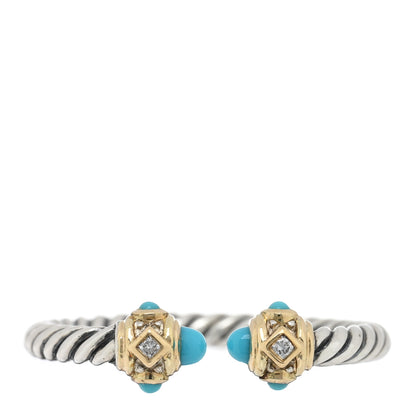 David Yurman Sterling Silver 14K Yellow Gold Diamond Turquoise Renaissance Ring 54 7 1 of 4