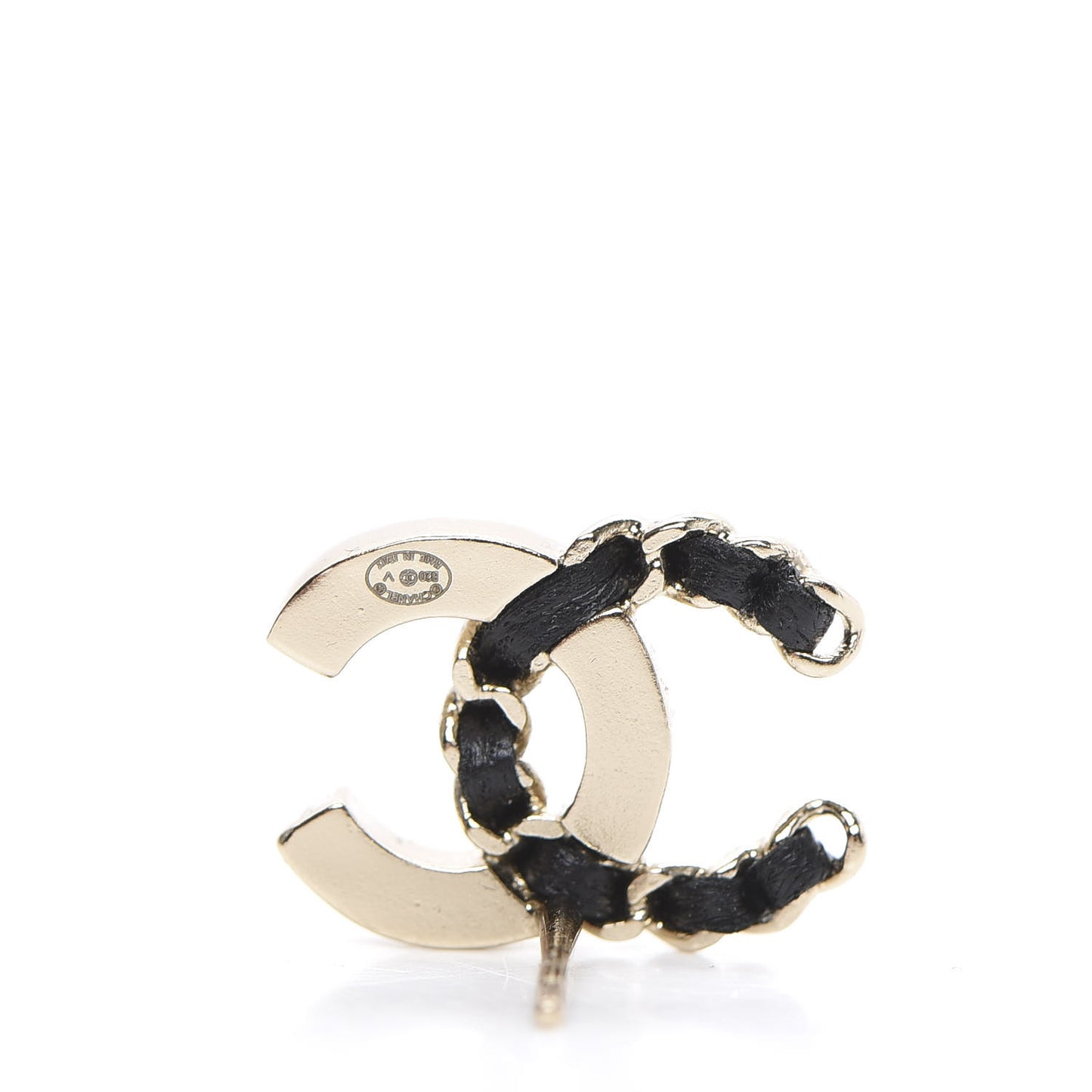 Crystal Baguette Lambskin Chain CC Vintage Allure Stud Earrings Black Gold
