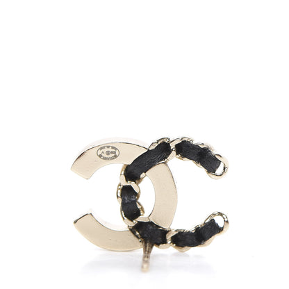 Chanel Crystal Baguette Lambskin Chain CC Vintage Allure Stud Earrings Black Gold 4 of 5