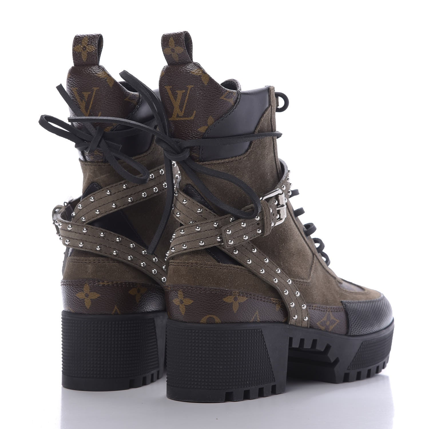 Louis Vuitton Suede Calfskin Monogram Laureate Platform Desert Boots 36.5 Kaki 4 of 9