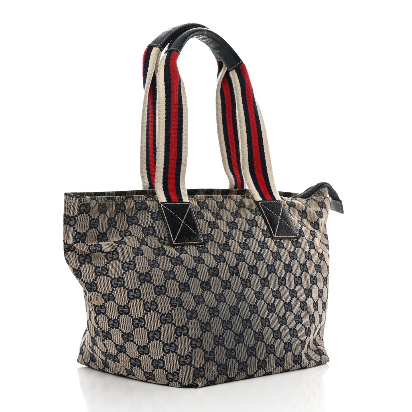 GG Monogram Medium Web Handle Bucket Tote Navy Blue