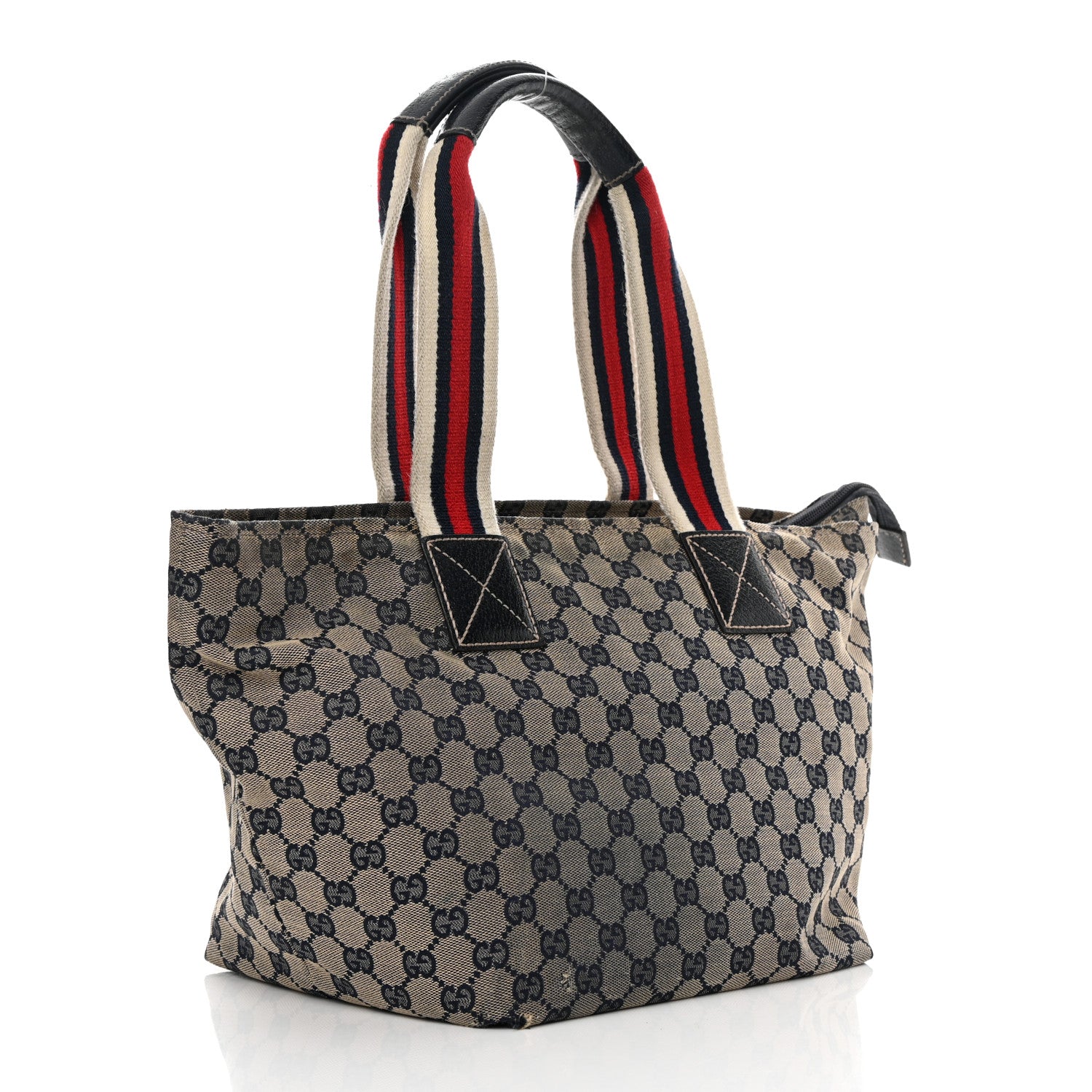 Gucci GG Monogram Medium Web Handle Bucket Tote Navy Blue 3 of 20