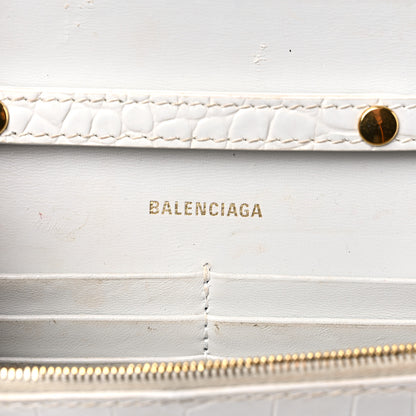 Balenciaga Shiny Calfskin Crocodile Embossed Hourglass Chain Bag White 6 of 23