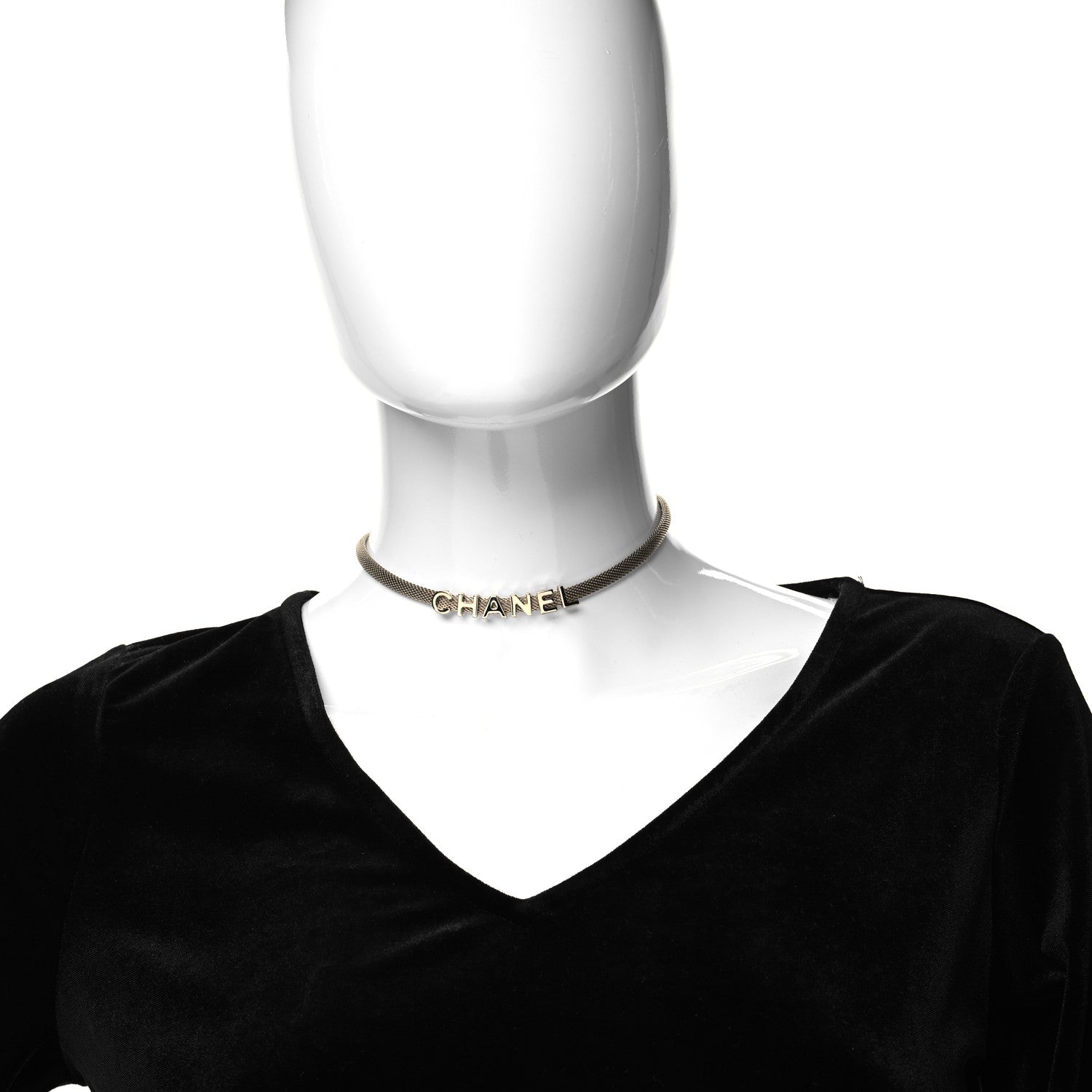 Chanel Mesh Logo Choker Necklace Gold 2 of 6