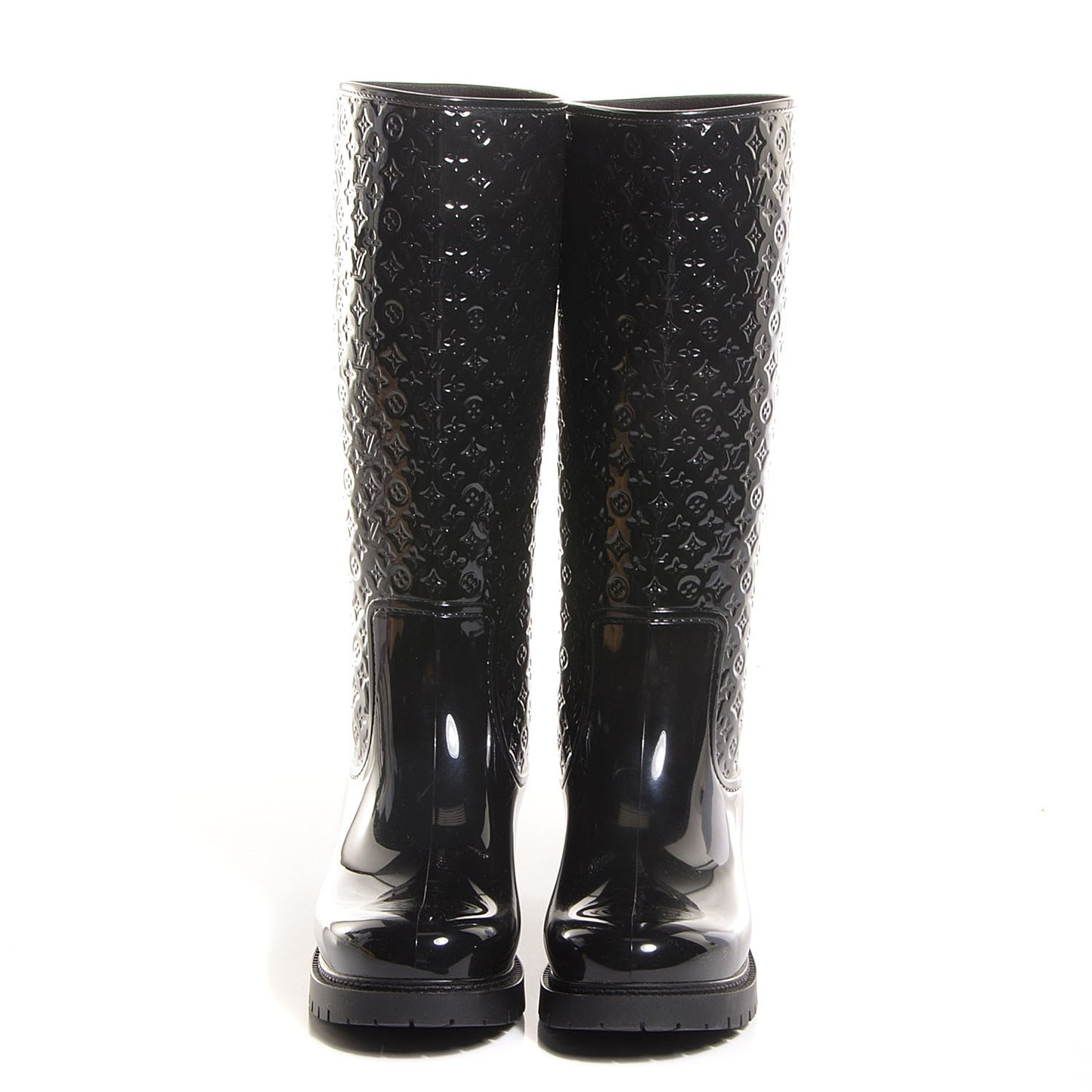 Rubber Embossed Monogram Splash Rain Boots 39 Black
