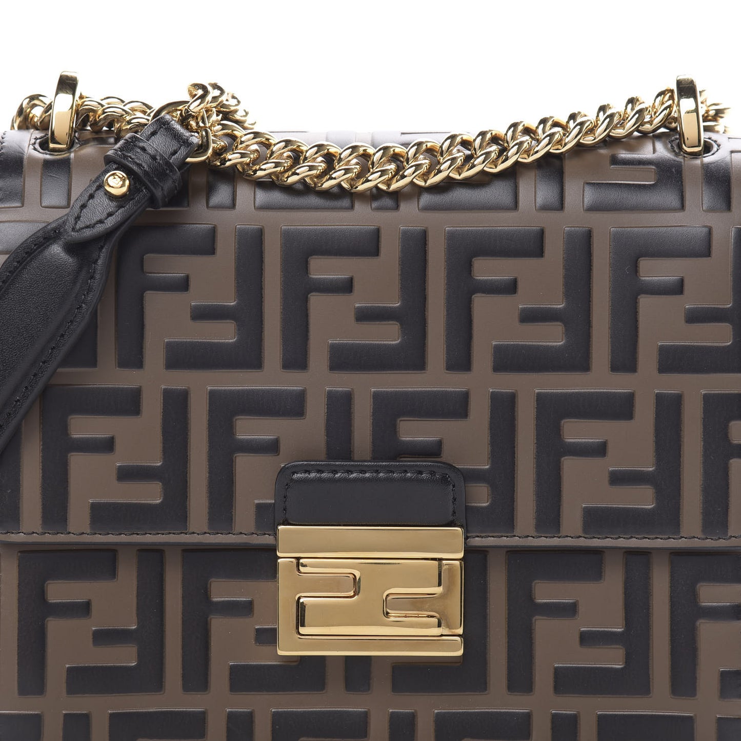 Vitello Liberty Bi-Color FF 1974 Embossed Small Kan U Shoulder Bag Maya Black