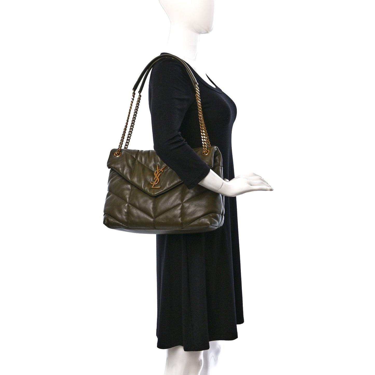 Lambskin Quilted Medium Loulou Puffer Monogram Chain Satchel Seaweed