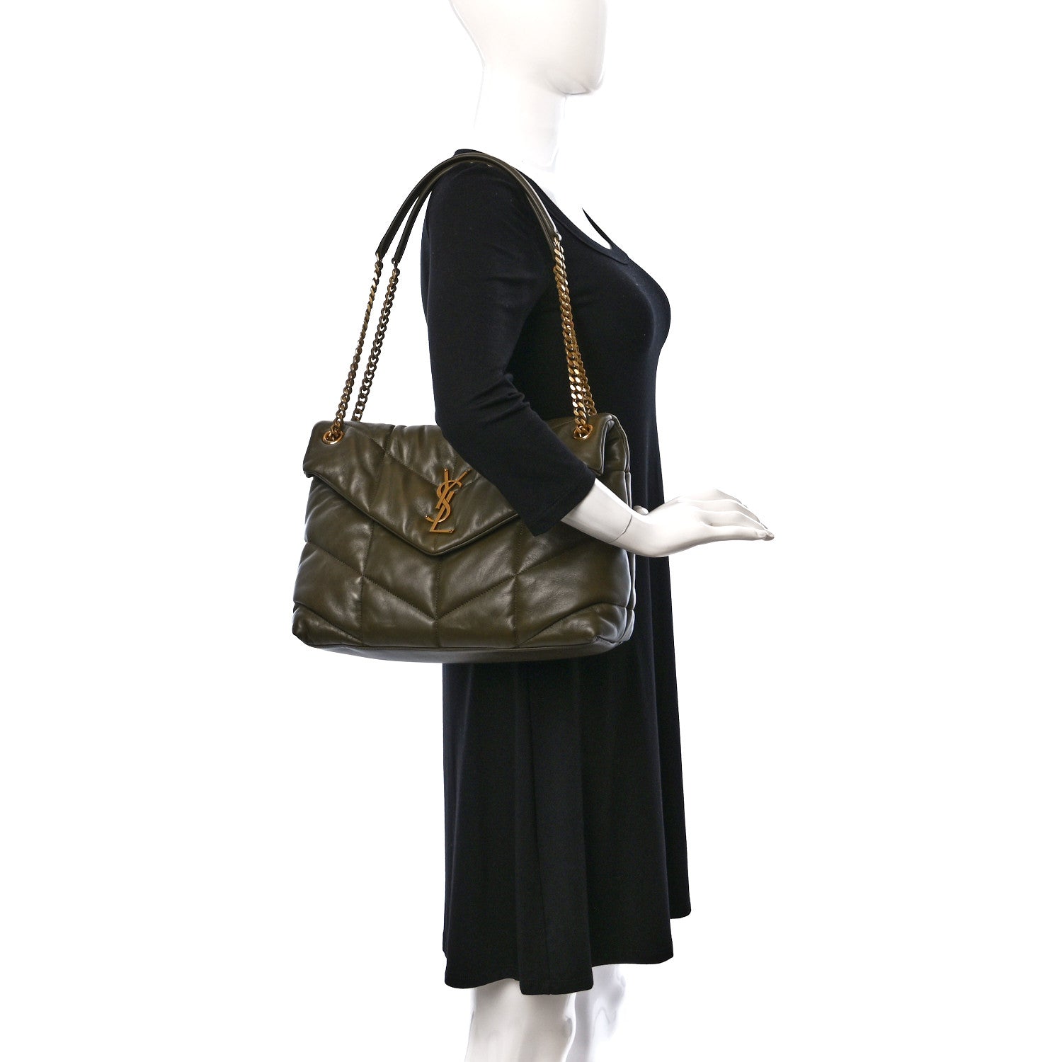 Saint Laurent Lambskin Quilted Medium Loulou Puffer Monogram Chain Satchel Seaweed 2 of 14