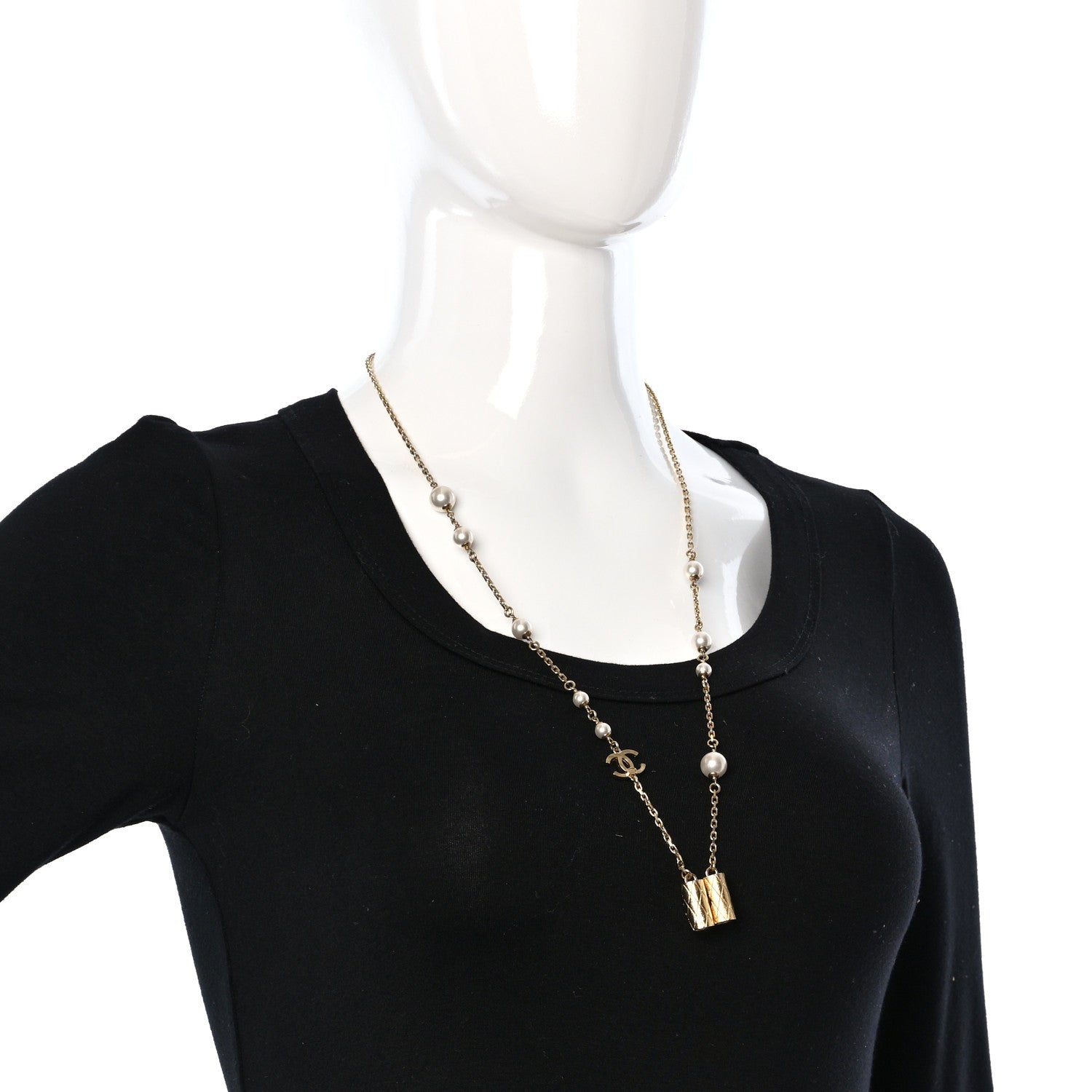 Chanel Crystal Pearl Airpod Necklace Gold 3 of 4
