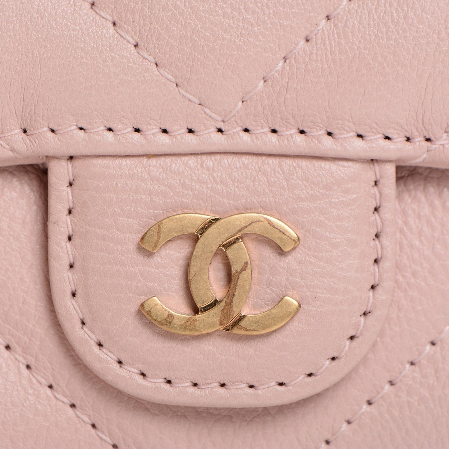 Calfskin Chevron Quilted Card Holder Wallet Light Pink