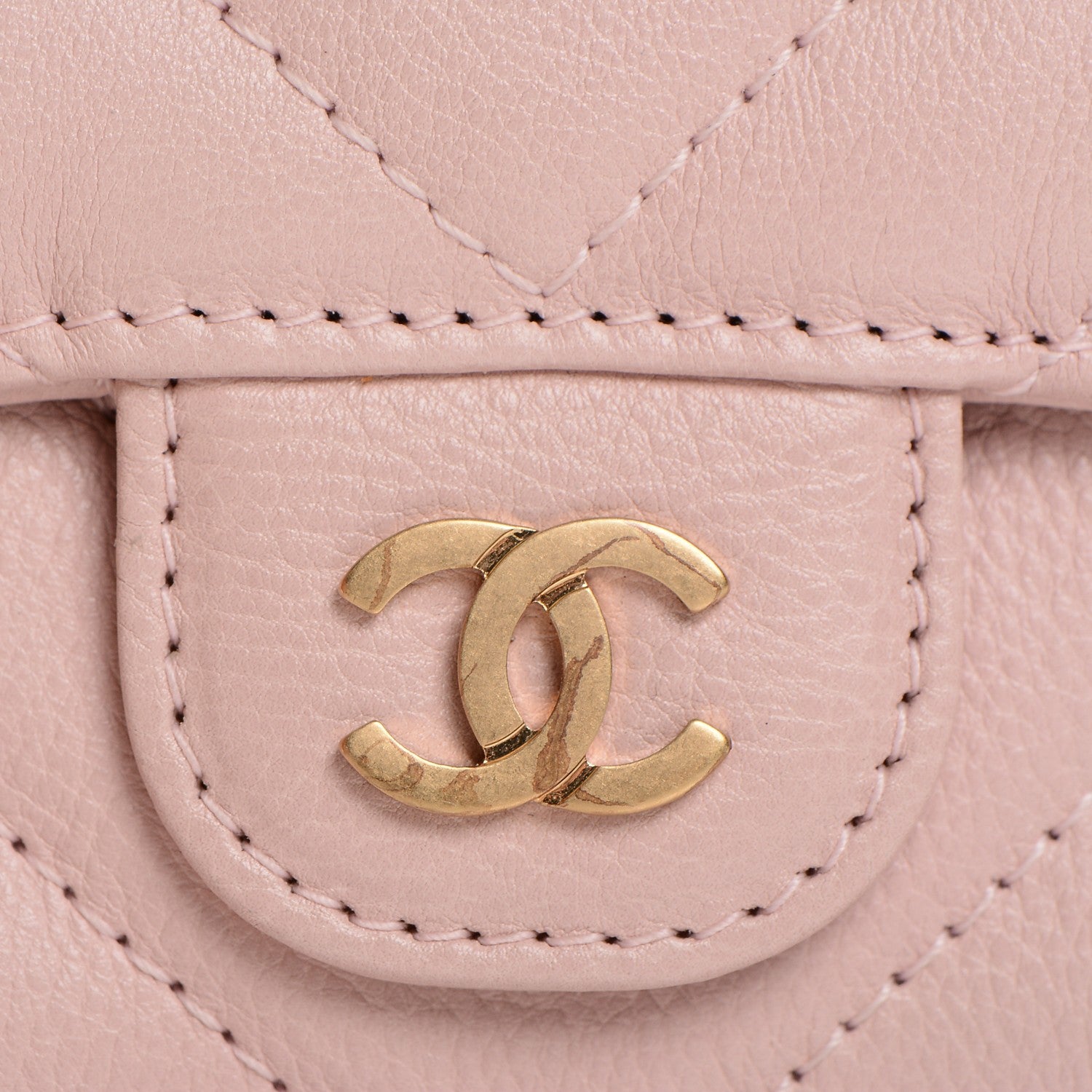 Chanel Calfskin Chevron Quilted Card Holder Wallet Light Pink 2 of 11