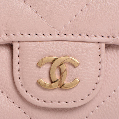 Chanel Calfskin Chevron Quilted Card Holder Wallet Light Pink 2 of 11