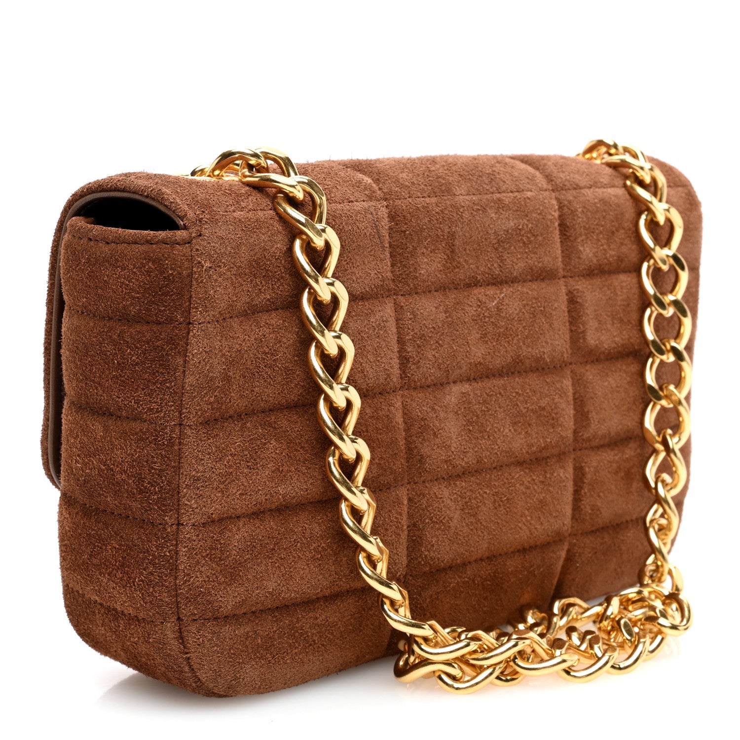 Celine Suede Matelasse Quilted Chain Shoulder Bag Brown 3 of 9