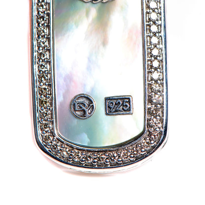 David Yurman Sterling Silver Mother Of Pearl Diamond Small Dog Tag Necklace 3 of 4