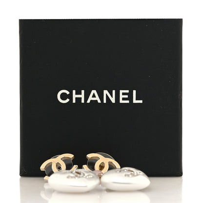 Chanel Metal Pearl Crystal Bead CC Heart Drop Earrings Pink Gold 5 of 5