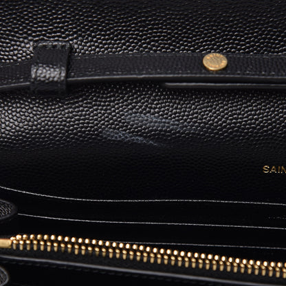 Saint Laurent Grain De Poudre Matelasse Chevron Monogram Chain Wallet Black 6 of 11