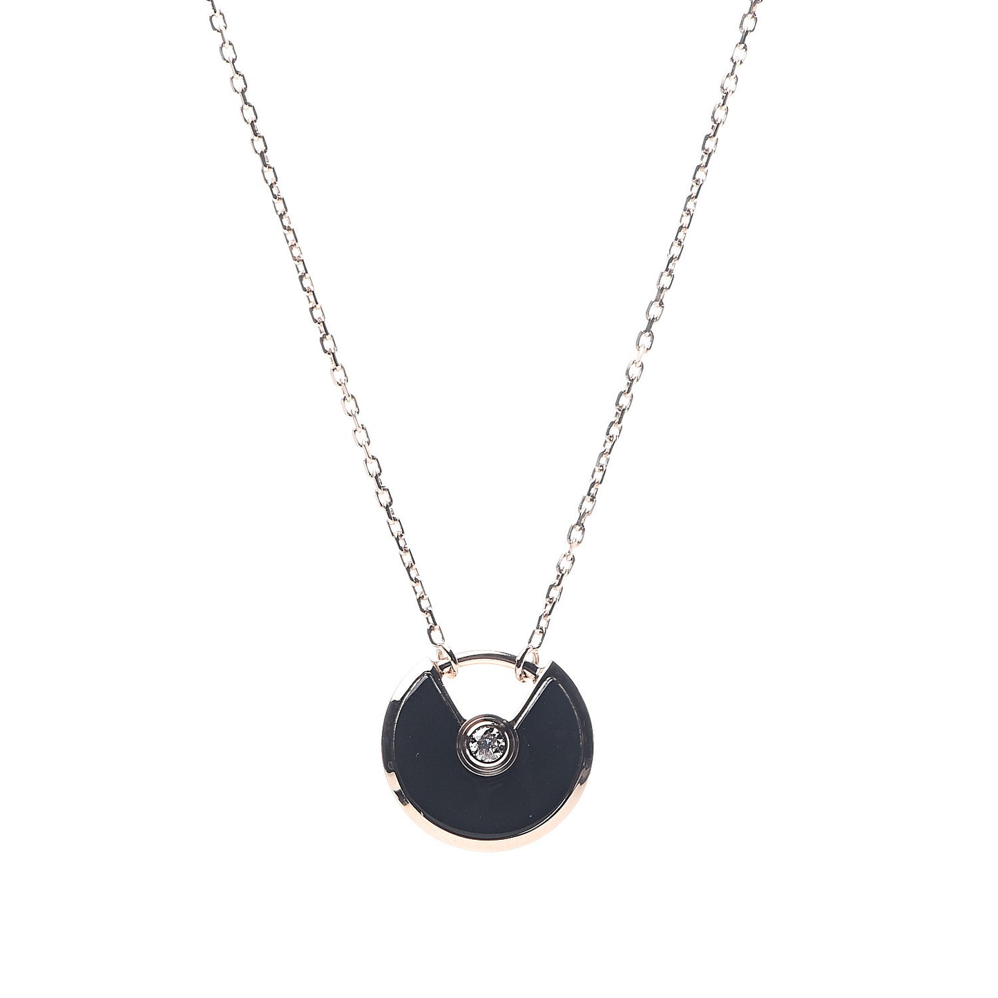 18K Pink Gold Diamond Black Onyx XS Amulette de Cartier Pendant Necklace