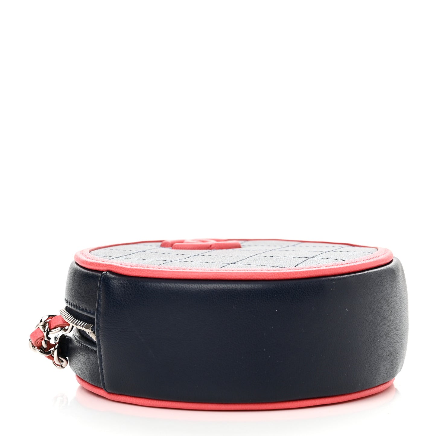 Lambskin Quilted Round Clutch With Chain Navy Pink