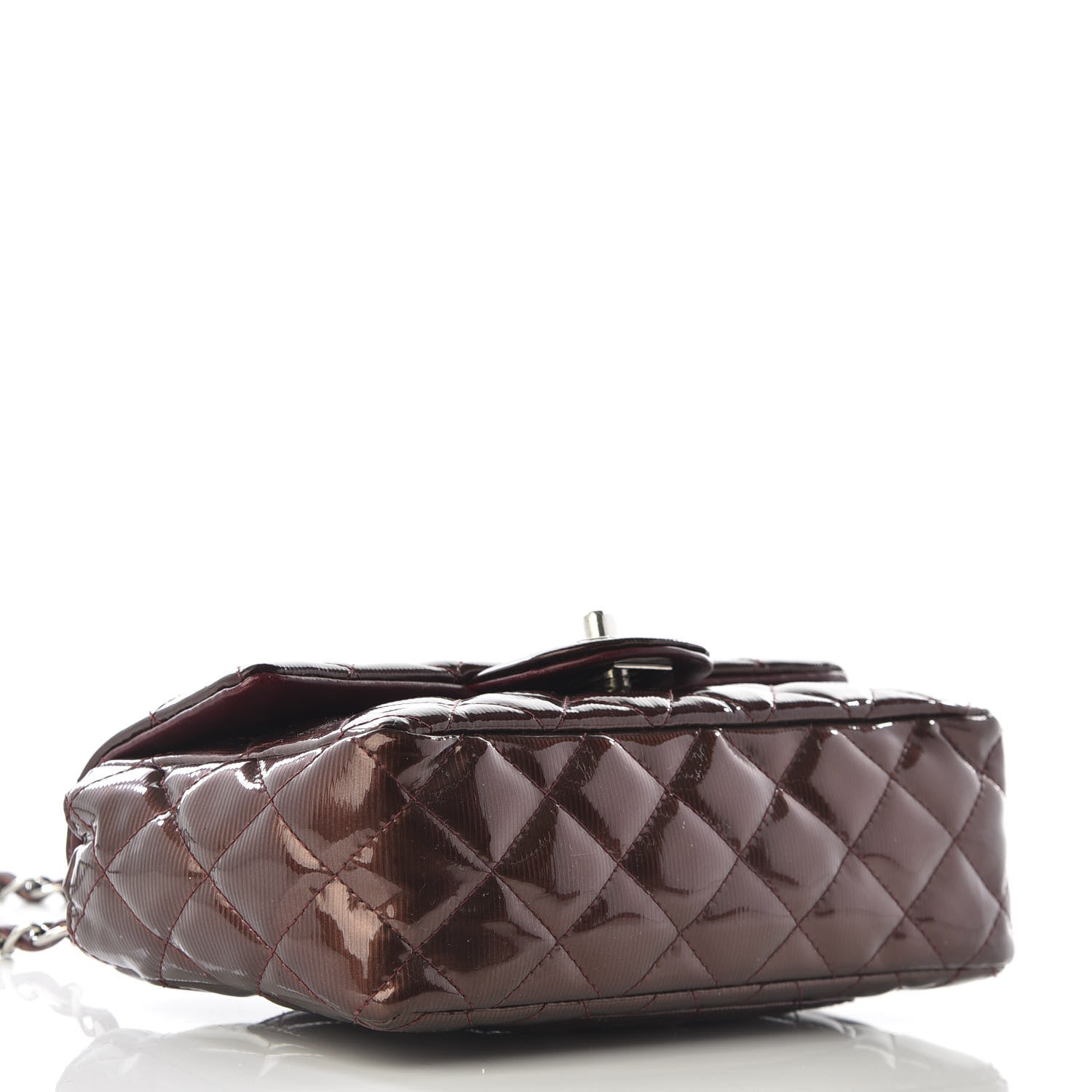 Chanel Striated Patent Quilted Mini Rectangular Flap Burgundy 3 of 9