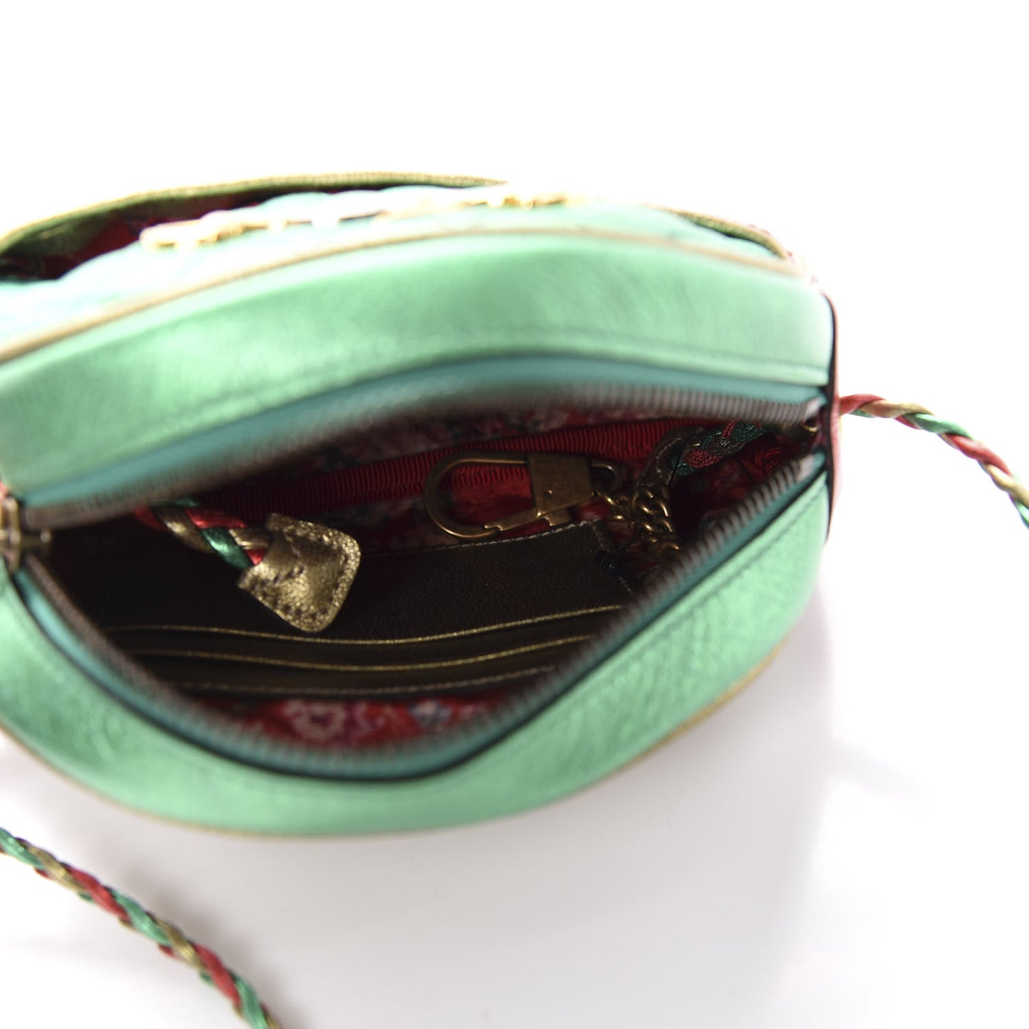 Laminated Nappa Trapuntata Mini Zumi Dome Shoulder Bag Rosso Jasmine Green Rame