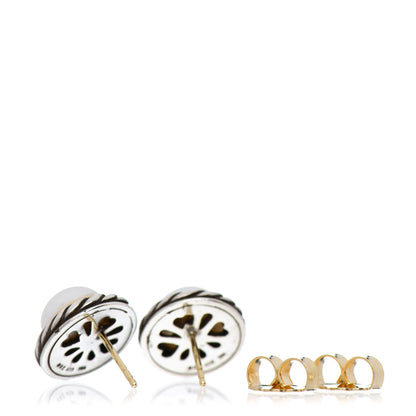 David Yurman Sterling Silver 18K Yellow Gold Pearl 10mm Cable Earrings 3 of 4